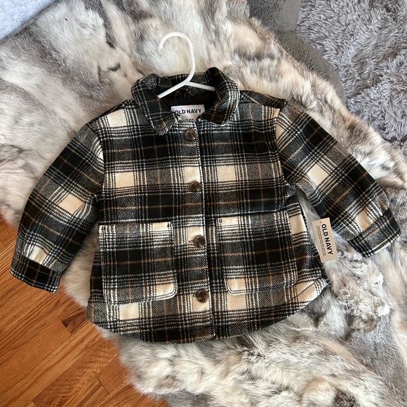 🆕 OLD NAVY Soft-Brushed Plaid Shacket coat jacket Toddler baby unisex sz 18-24m - Picture 2 of 8